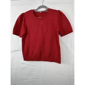 J.Society ribbed Knit Red Short Puff Sleeves Sweater  Women's Sz Large